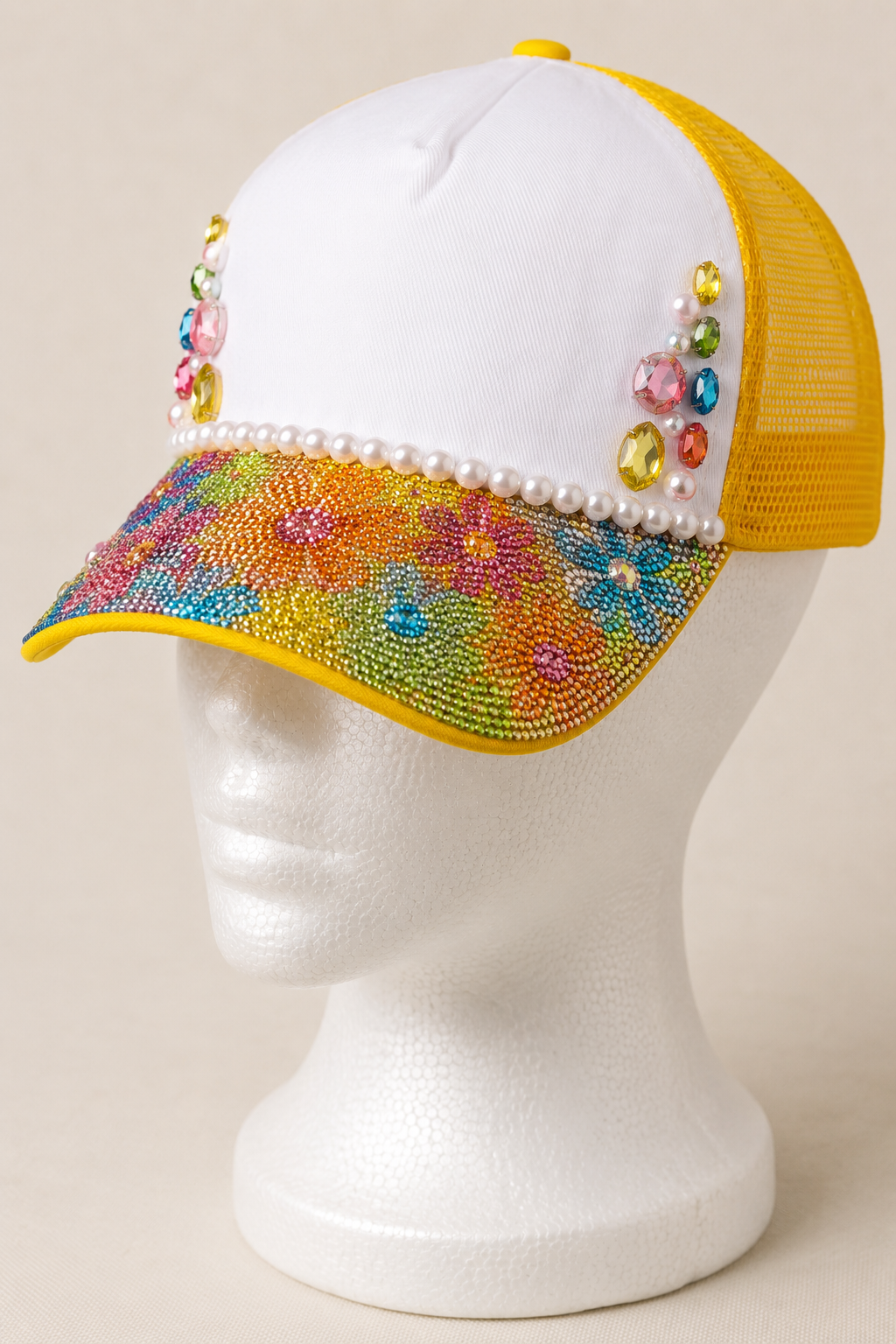 Yellow rhinestone embellished cap
